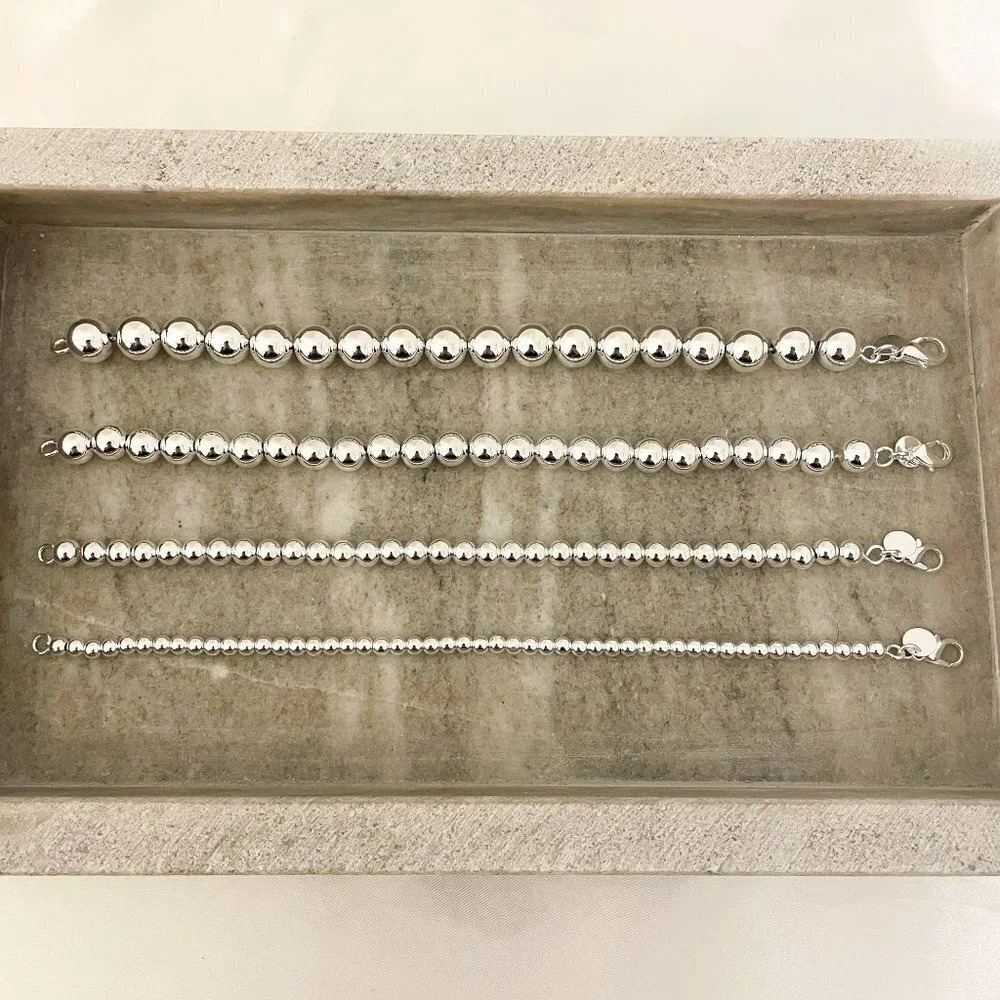 925 Sterling Silver Bead Bracelet 4 mm Ball Bracelet Small Round Bead Bracelet - Picture 5 of 5